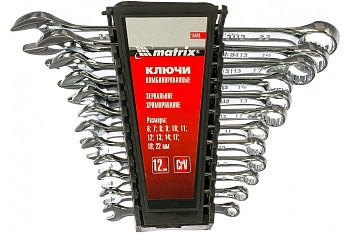 Набор ключей комбинированных 6-22 мм, 12 шт., CrV, полированный хром// MATRIX
