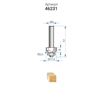 Фреза D17,5 h8 r 2,4 хв-8мм кромочная калевочная (9259) Энкор